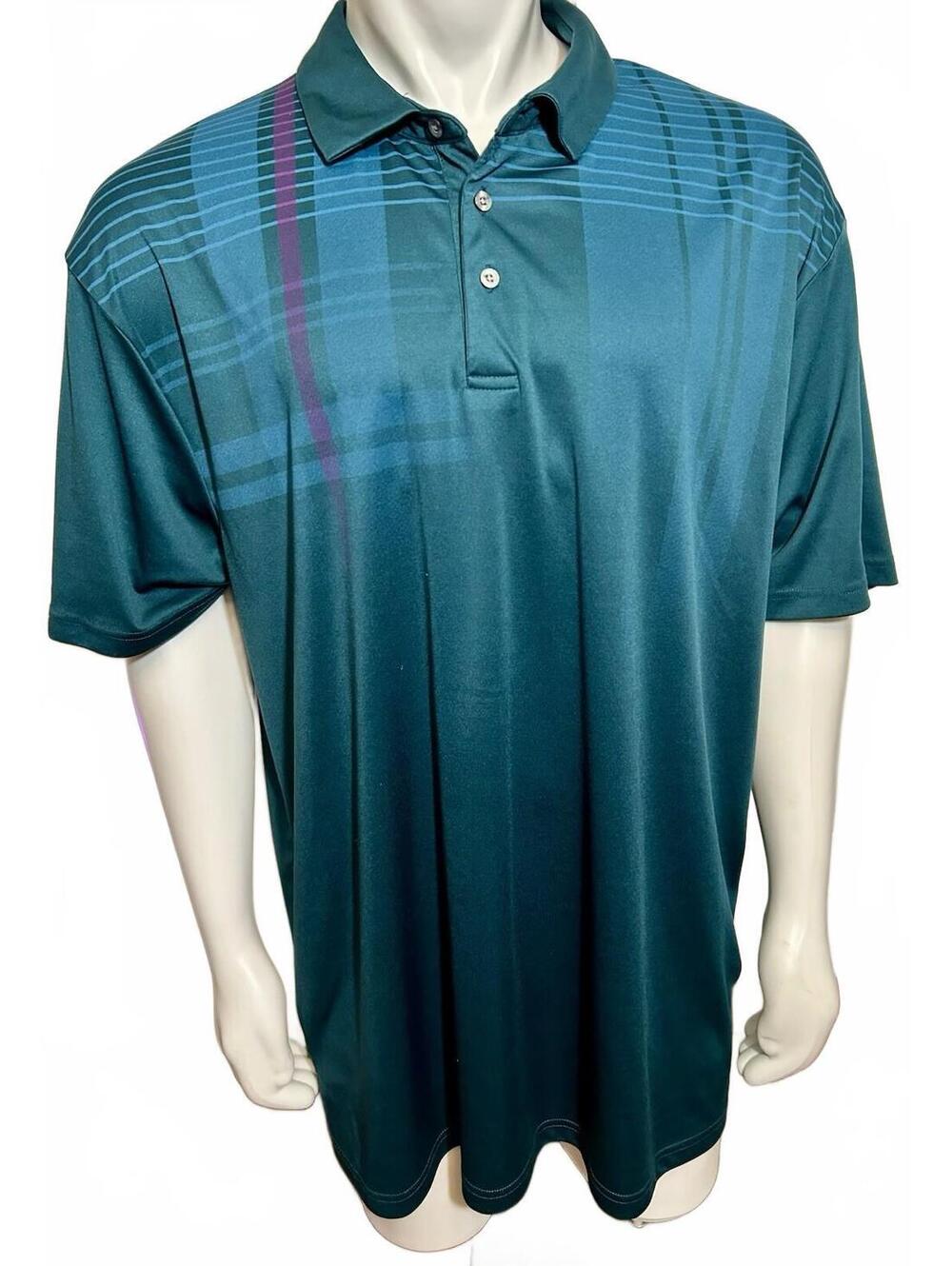 PGA TOUR Men’s Teal Striped Golf Polo Shirt 3X Big & Tall Lightweight